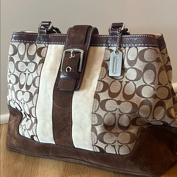 Coach Brown and Cream Signature Tote